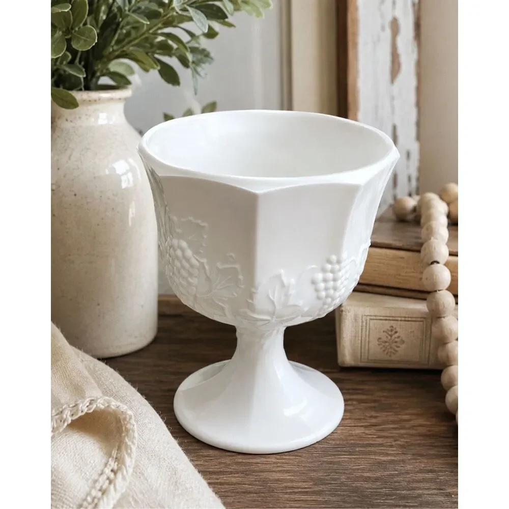 Indiana Glass Colony Harvest Grape Milk Glass Pedestal Footed Planter Compote
